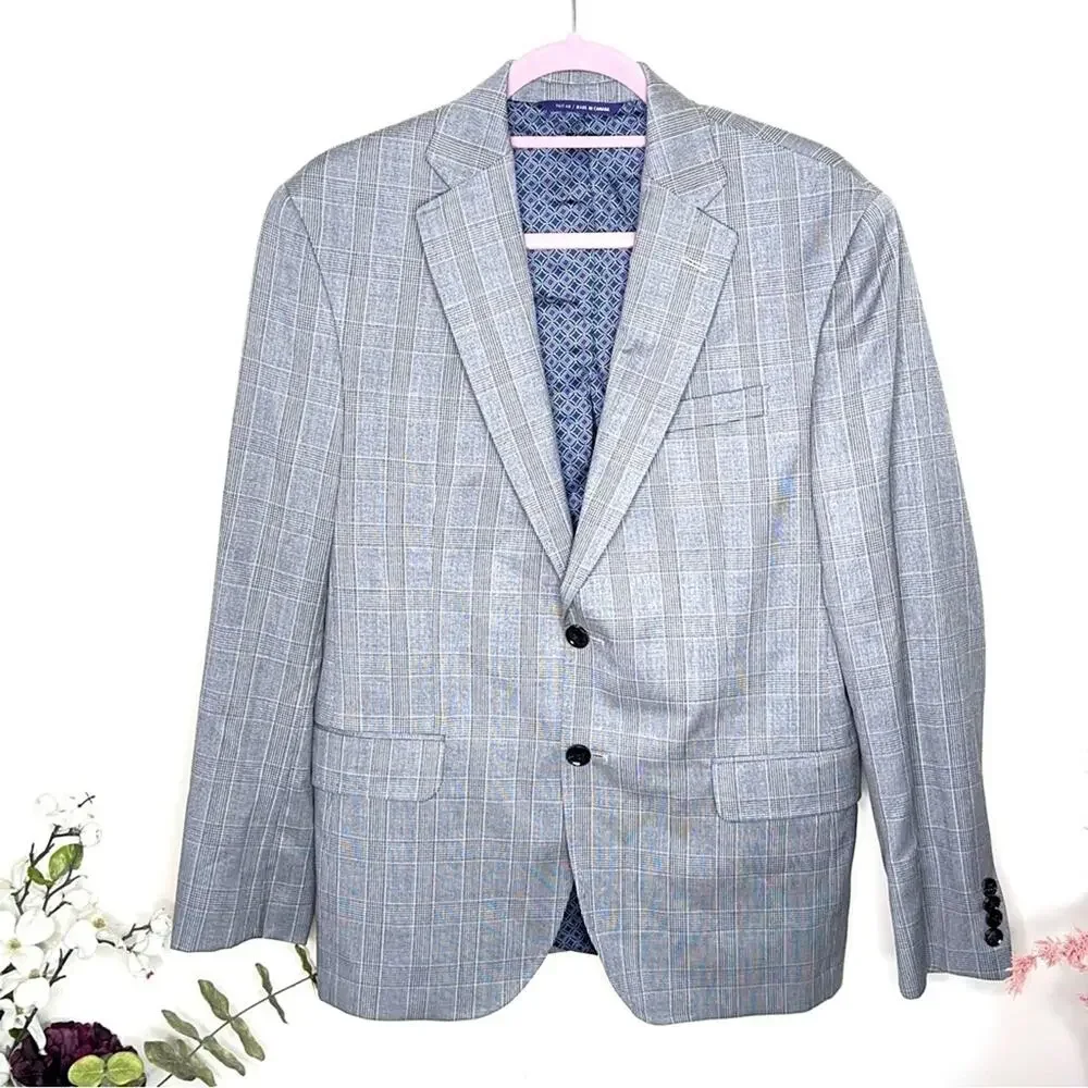 TED BAKER Endurance Roger Wool Blazer Sport Coat Gray Plaid Sz 40S $496 {3E10}